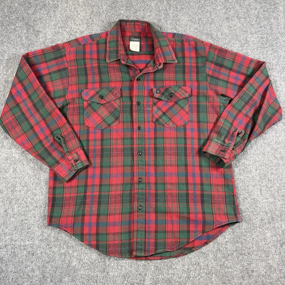 Vintage Codet Flannel Shirt Mens XL Regular Red Green Plaid Made in USA